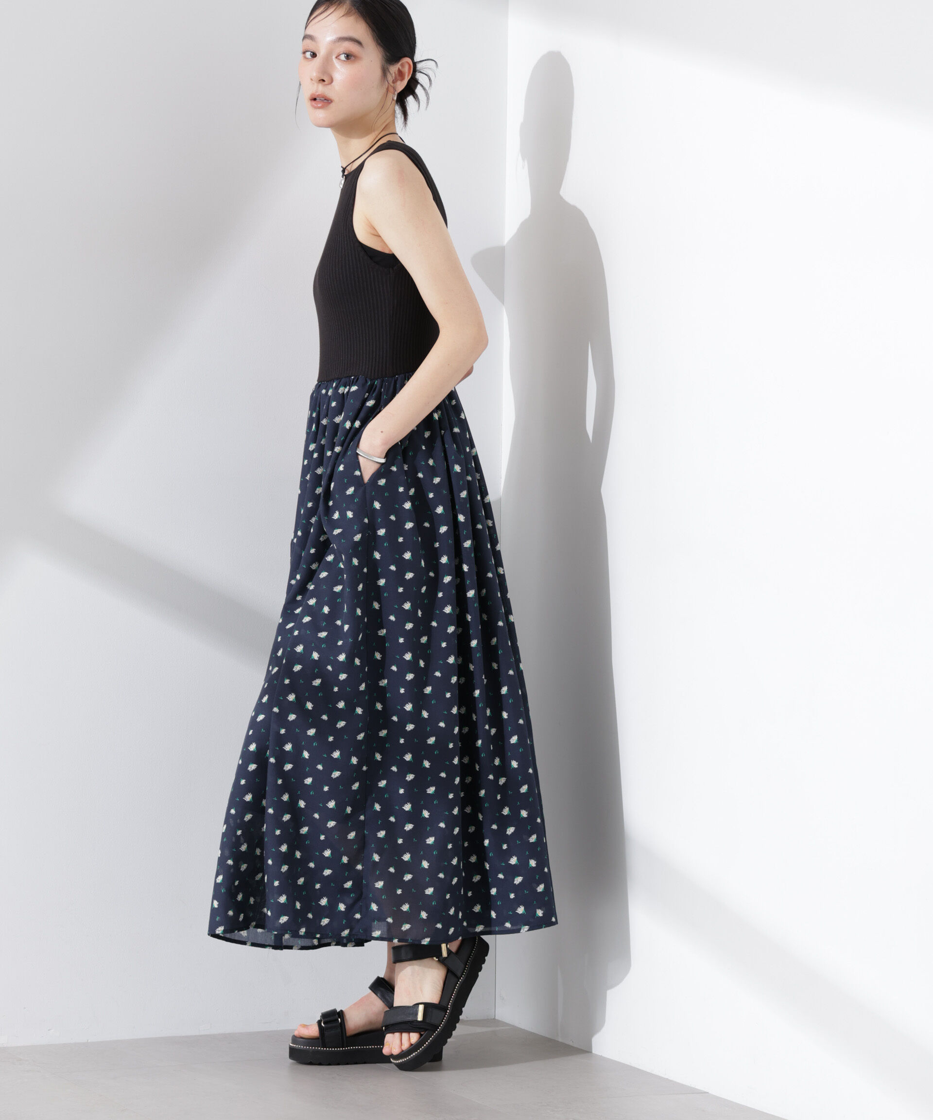 nano･universe「フラワープリントリブタンクワンピース」|ワンピース|