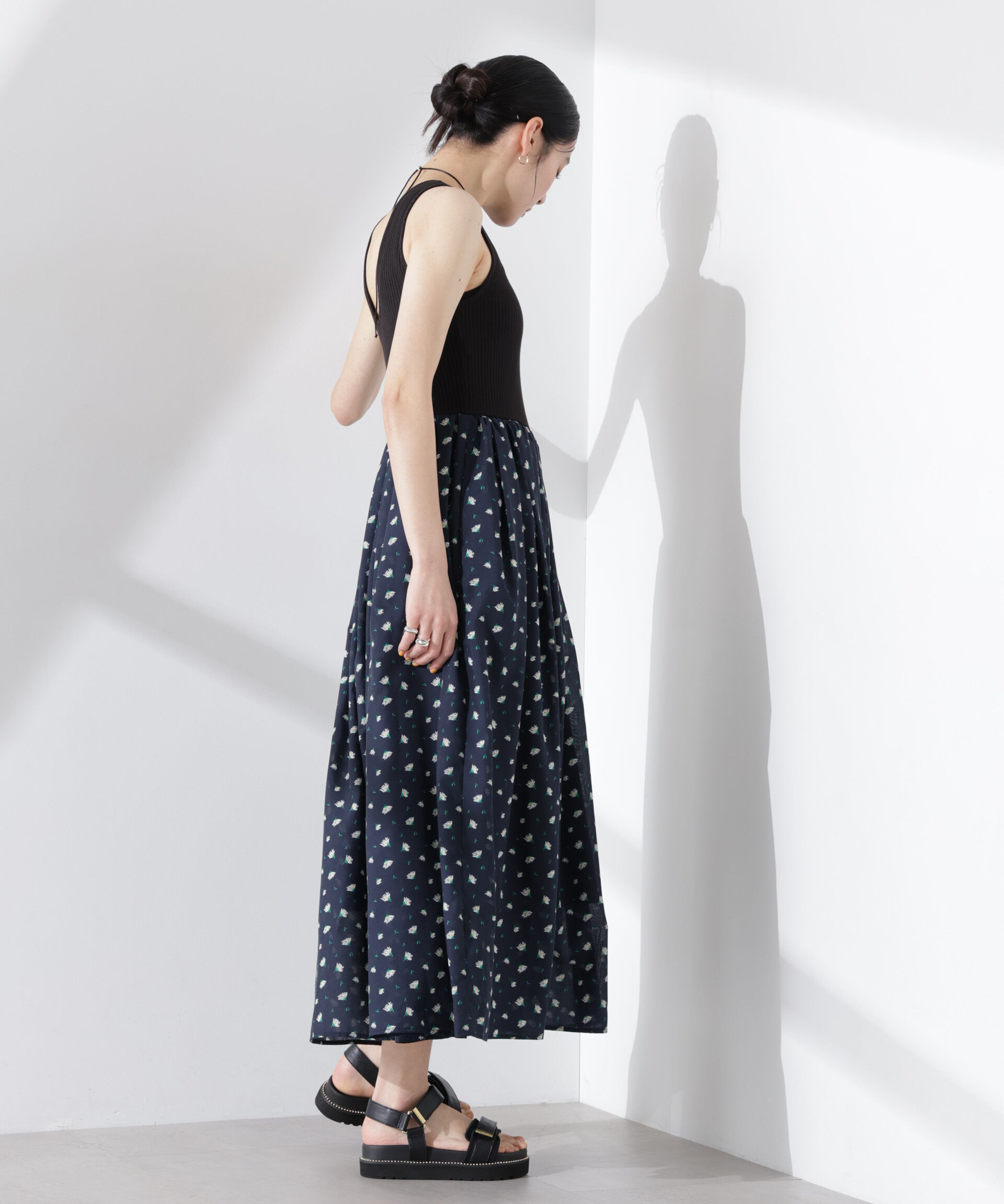 nano･universe「フラワープリントリブタンクワンピース」|ワンピース|