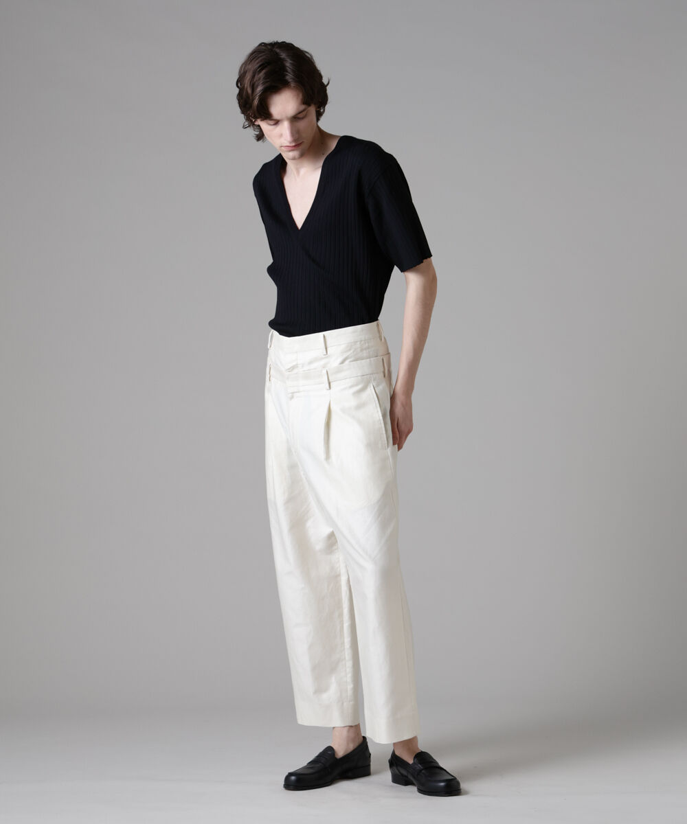 nano･universe「「ASSEMBLANC」ウォッシャブルシルクワイドリブVネックニットTシャツ」|Tシャツ・カットソー|ブラック