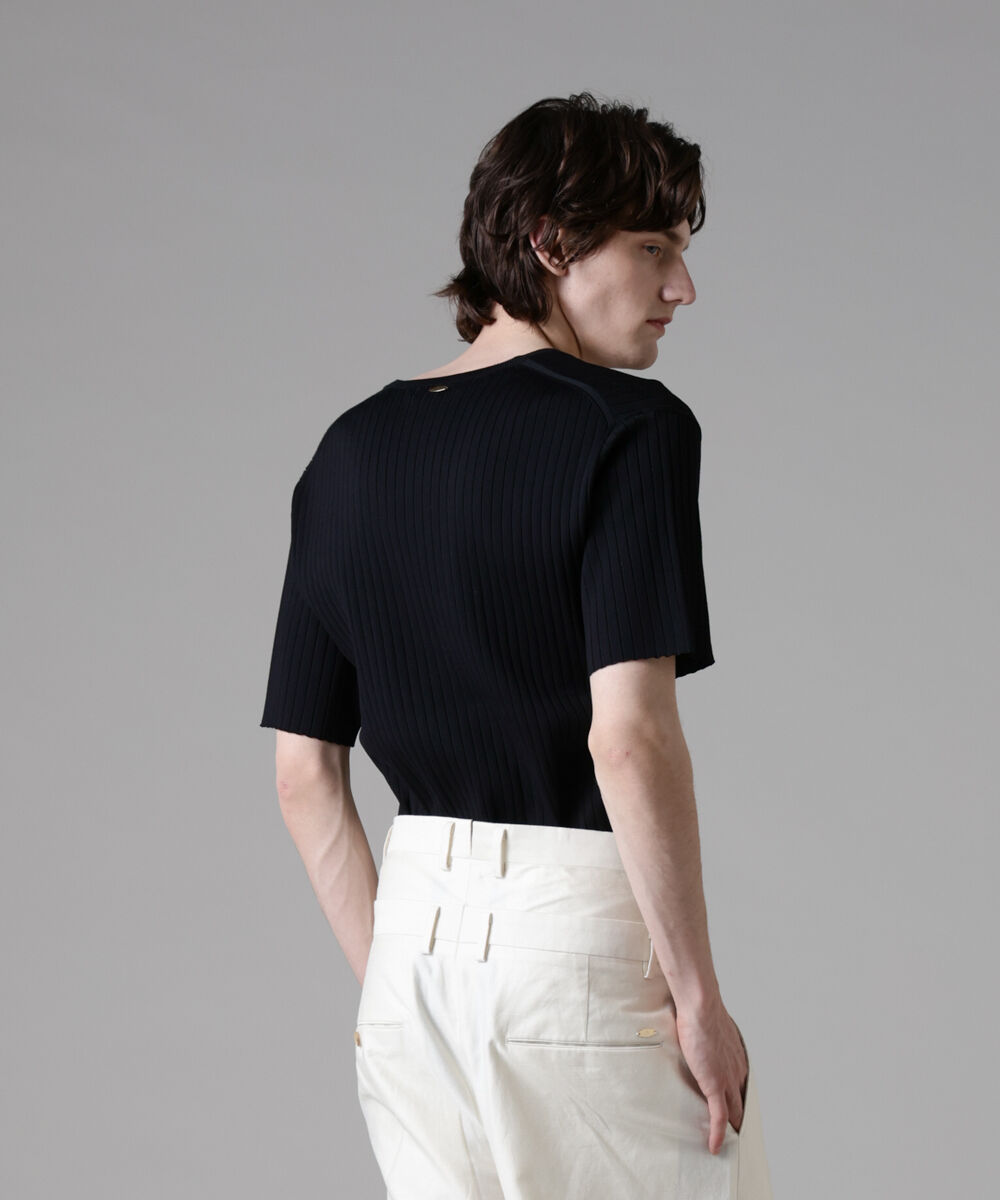 nano･universe「「ASSEMBLANC」ウォッシャブルシルクワイドリブVネックニットTシャツ」|Tシャツ・カットソー|
