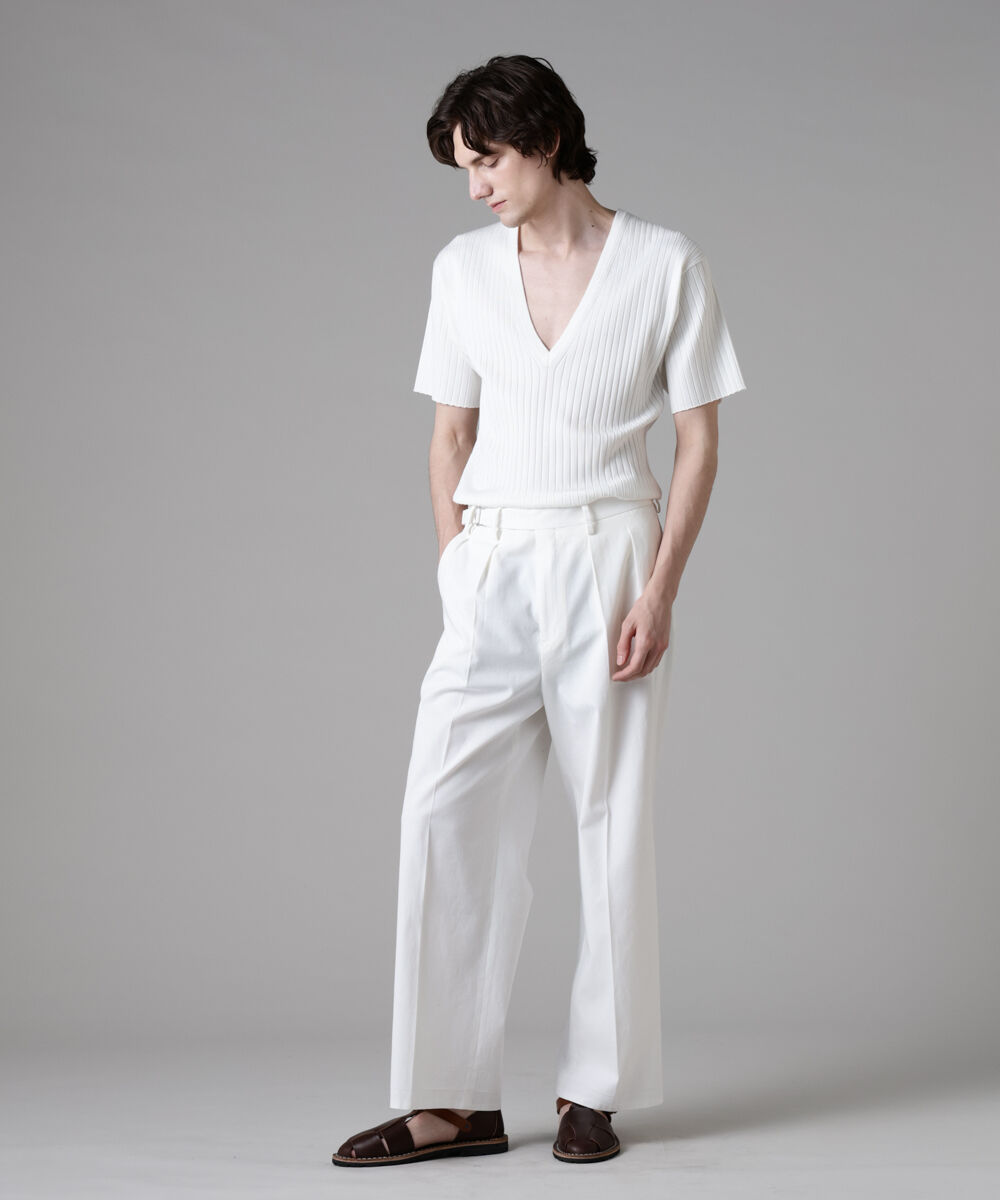 nano･universe「「ASSEMBLANC」ウォッシャブルシルクワイドリブVネックニットTシャツ」|Tシャツ・カットソー|