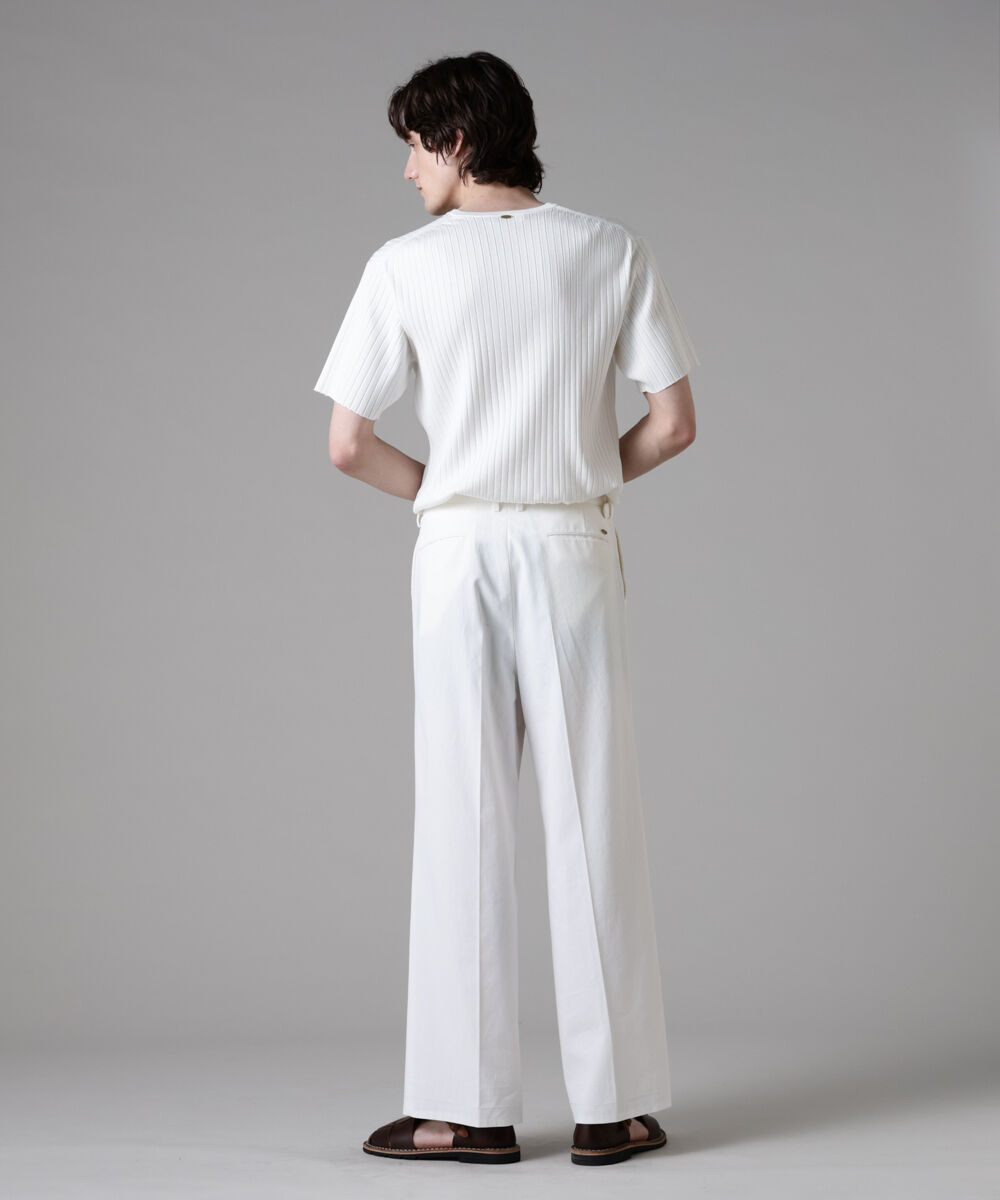 nano･universe「「ASSEMBLANC」ウォッシャブルシルクワイドリブVネックニットTシャツ」|Tシャツ・カットソー|