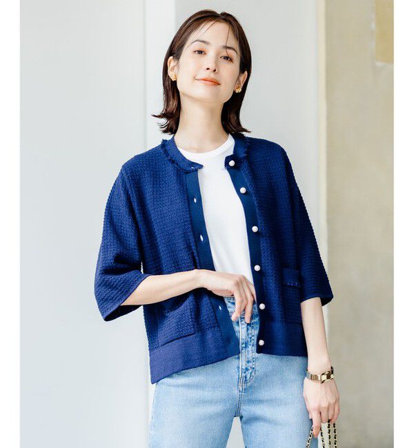 組曲「【WEB限定】ツィードニット 半袖ジャケット」|ニット・セーター|ネイビー系