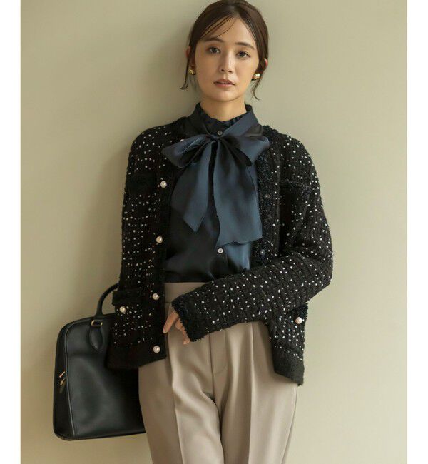 組曲「【WEB限定】スノーネップツイード ニットジャケット」|カーディガン|ブラック系