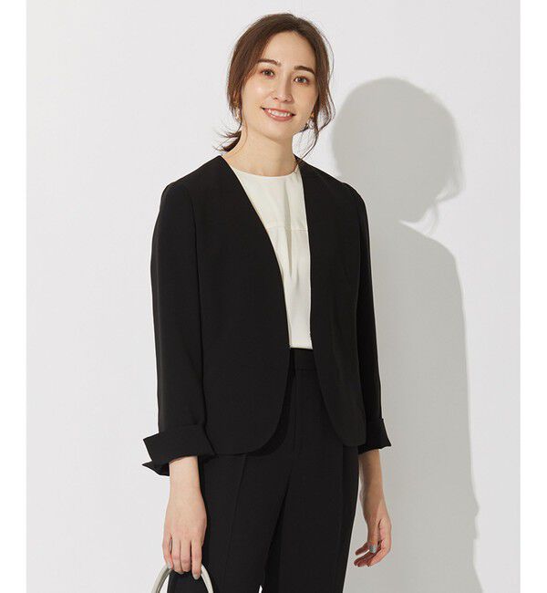 自由区「【セットアップ可】ダブルクロス ノーカラージャケット」|ノーカラージャケット|ブラック系