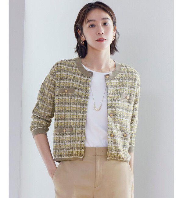 自由区「【洗える】カラーミックスツイードニット カーディガン」|カーディガン|シトロン系