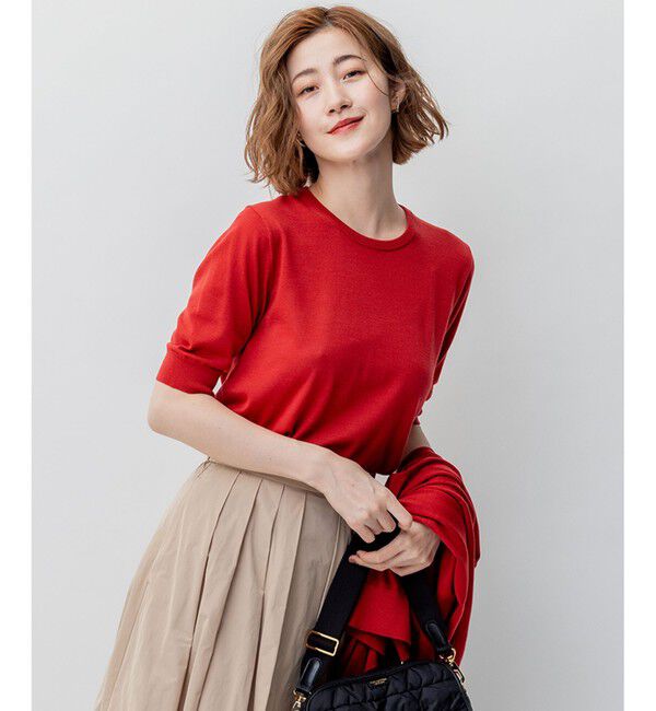 23区「【洗える/アンサンブル対応】サステナブルウール 半袖 ニット」|カーディガン|レッド系