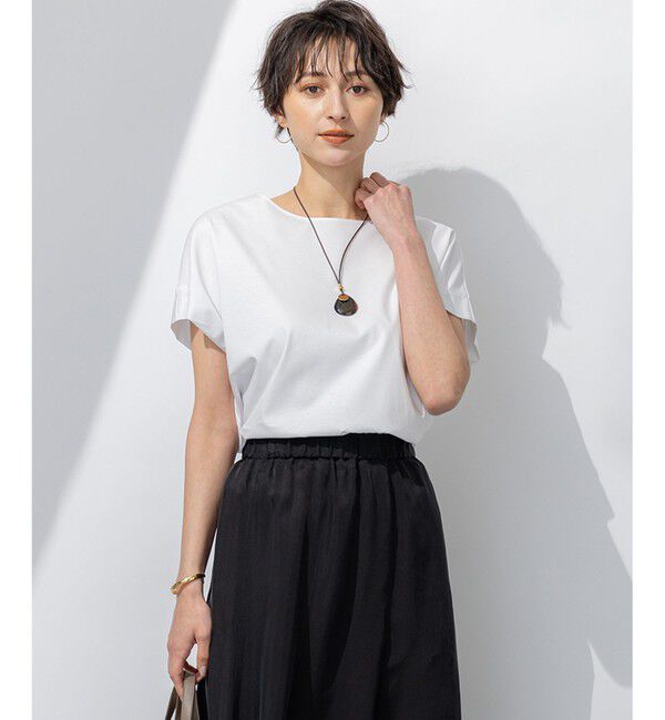 23区「【汗じみ防止/洗える】スムースデザイン フレンチスリーブ Tシャツ」|Tシャツ・カットソー|ホワイト系