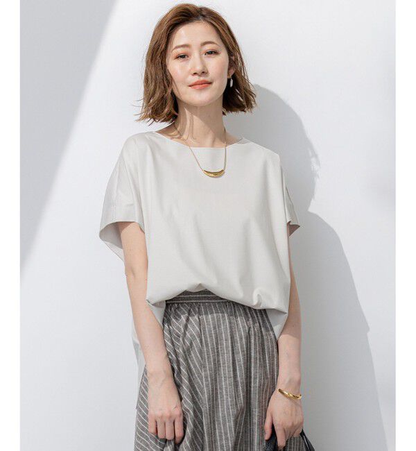 23区「【汗じみ防止/洗える】スムースデザイン フレンチスリーブ Tシャツ」|Tシャツ・カットソー|ベージュ系