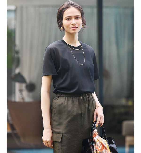 23区「【SLOW/一部店舗限定】シースルートリコット シアー Tシャツ」|Tシャツ・カットソー|ブラック系