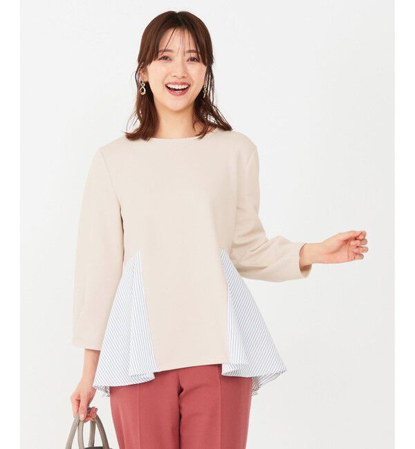 ANY SIS「【洗える】異素材コンビペプラム トップス」|Tシャツ・カットソー|アイボリー