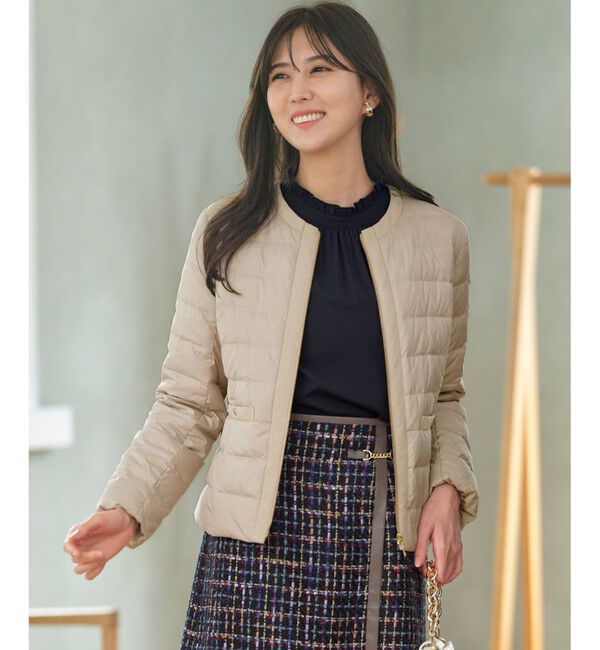 any SiS「【撥水・洗える】2WAYノーカラーダウン ジャケット」|ダウン|ベージュ