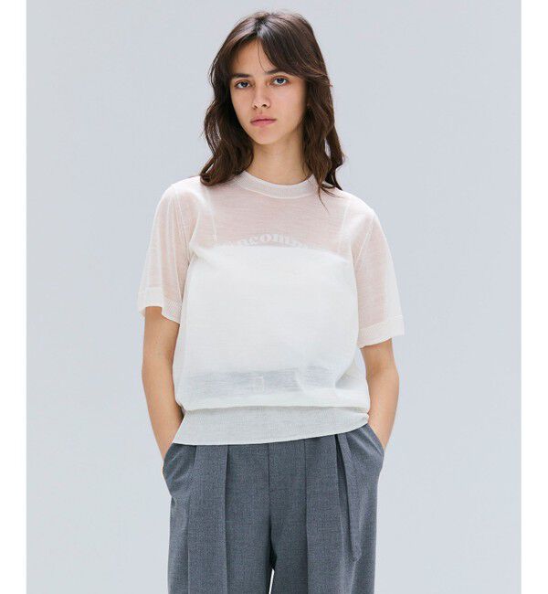 BEIGE,「【洗える・GLOW 10月号掲載】CADDO / シアーウールメッセージロゴＴニット」|ニット・セーター|Ecru