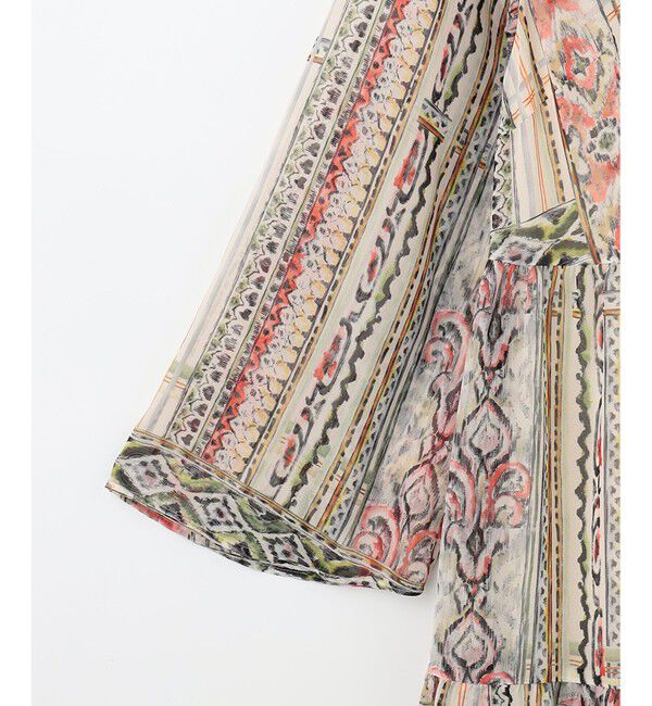  「ストライプイカットプリントワンピース」|ワンピース|