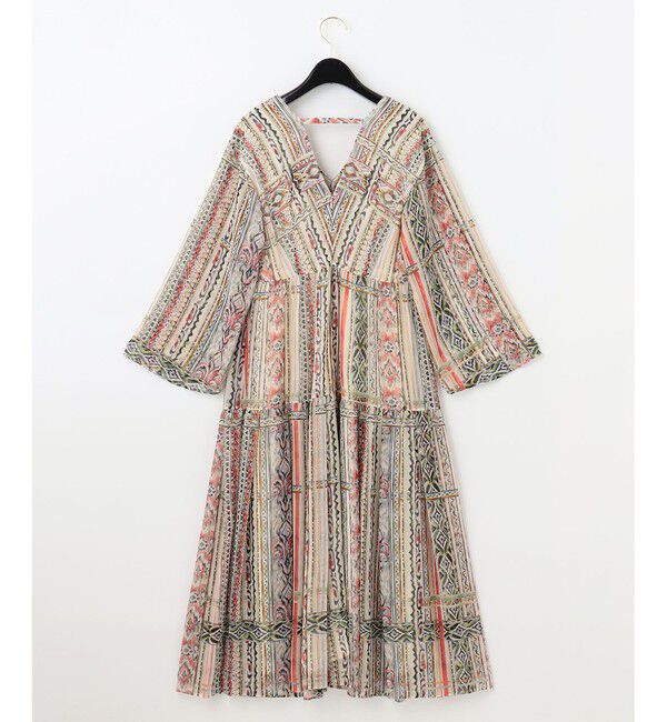  「ストライプイカットプリントワンピース」|ワンピース|