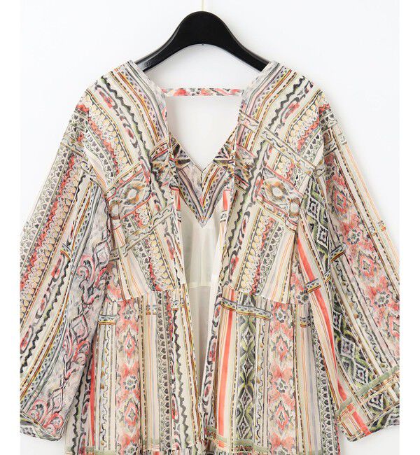  「ストライプイカットプリントワンピース」|ワンピース|