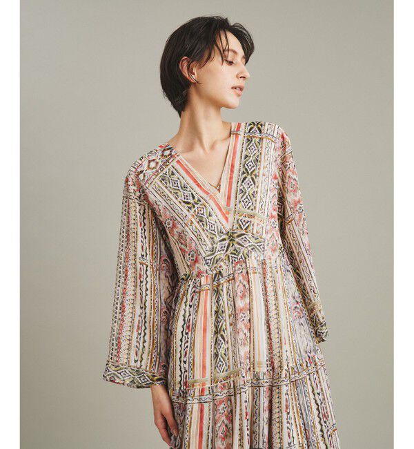  「ストライプイカットプリントワンピース」|ワンピース|