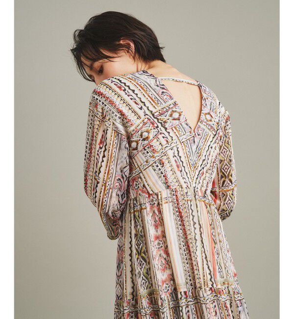  「ストライプイカットプリントワンピース」|ワンピース|