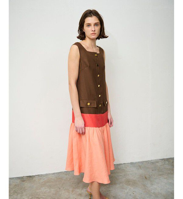 Grace Class「リネンタッチ配色ワンピース」|ワンピース|ブラウン