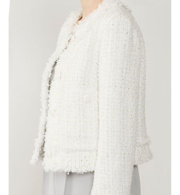 GRACE CONTINENTAL「フリンジツイードジャケット」|ノーカラージャケット|