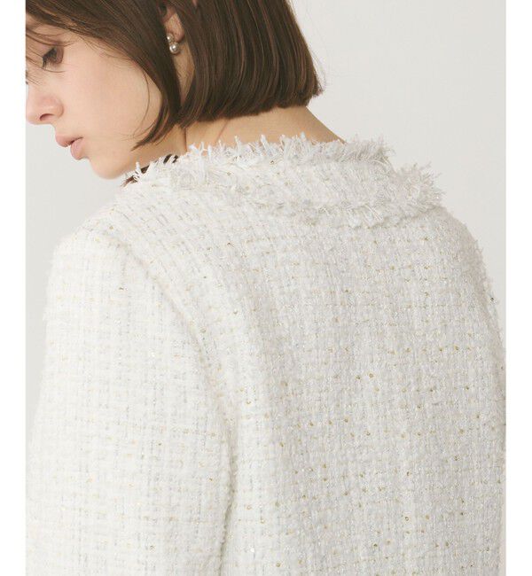 GRACE CONTINENTAL「フリンジツイードジャケット」|ノーカラージャケット|