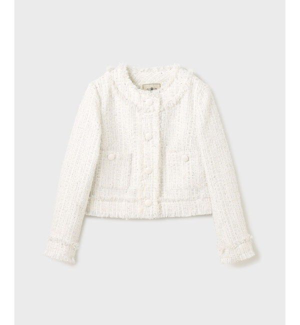 GRACE CONTINENTAL「フリンジツイードジャケット」|ノーカラージャケット|