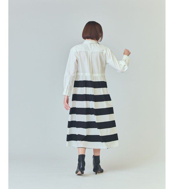  「ボーダーコンビシャツワンピース」|ワンピース|