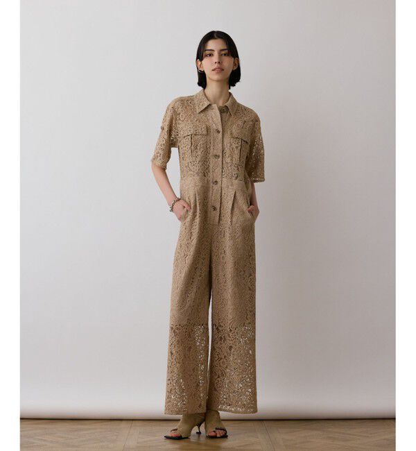 GRACE CONTINENTAL「コードレースジャンプスーツ」|オールインワン|ベージュ