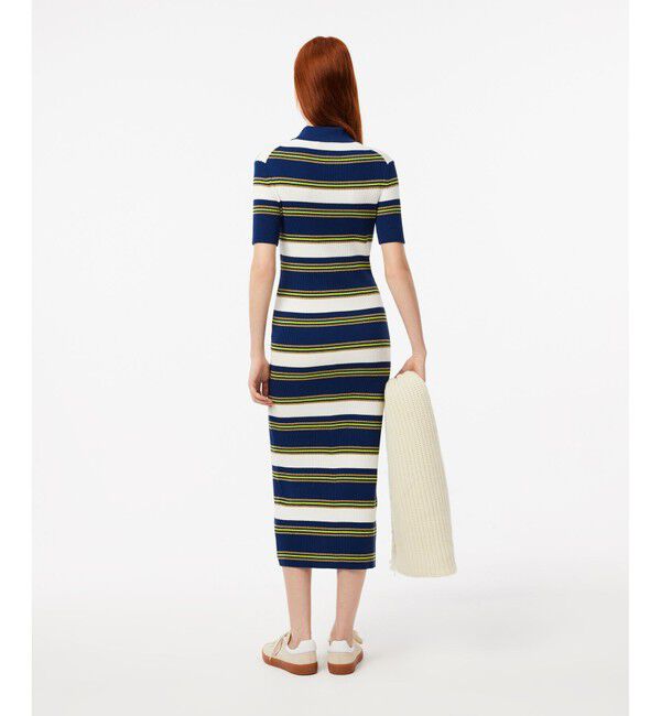 LACOSTE「ポロカラーリブニットボーダーシャツドレス」|ワンピース|