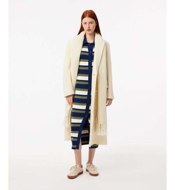 LACOSTE「ポロカラーリブニットボーダーシャツドレス」|ワンピース|
