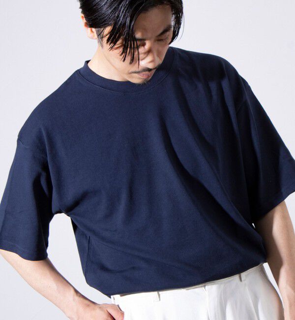 GLOSTER「【GLOSTER/グロスター】裾ドロスト 機能素材Tシャツ 無地T ショートスリーブ」|Tシャツ・カットソー|ネイビー