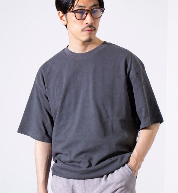 GLOSTER「【GLOSTER/グロスター】裾ドロスト 機能素材Tシャツ 無地T ショートスリーブ」|Tシャツ・カットソー|チャコールグレー