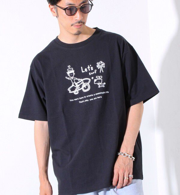 FREDY MAC「【tuu/トゥー】白黒プリントTシャツ ? Let's surf バイク＆サーフボード 」|Tシャツ・カットソー|ブラック