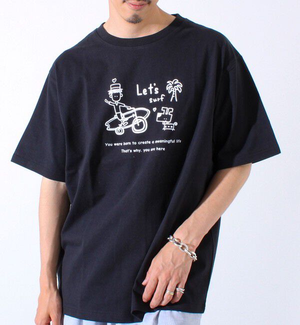 FREDY MAC「【tuu/トゥー】白黒プリントTシャツ ? Let's surf バイク＆サーフボード 」|Tシャツ・カットソー|