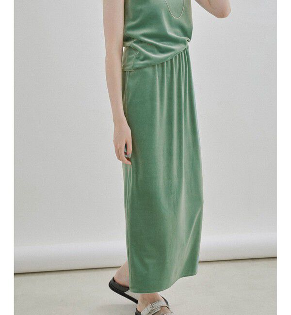 SALON adam et rope'「ベロアロングスリットタイトスカート【セットアップ対応・洗える】」|スカート|グリーンサブ