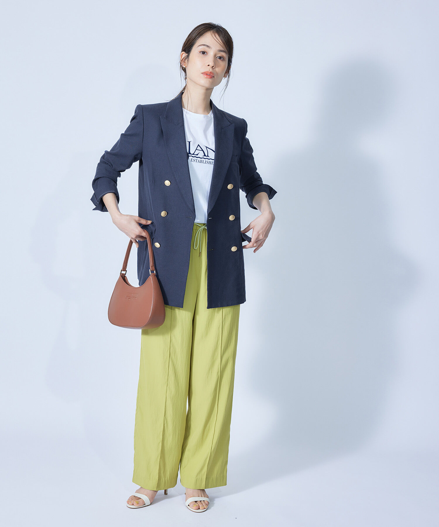 ROPE「麻混ストレッチカーディ紺ブレザー」|テーラードジャケット|