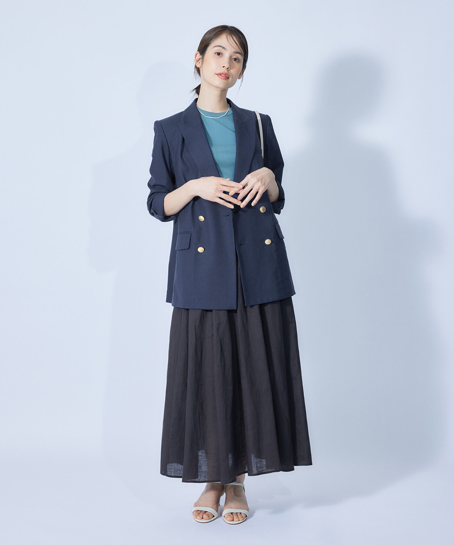 ROPE「麻混ストレッチカーディ紺ブレザー」|テーラードジャケット|