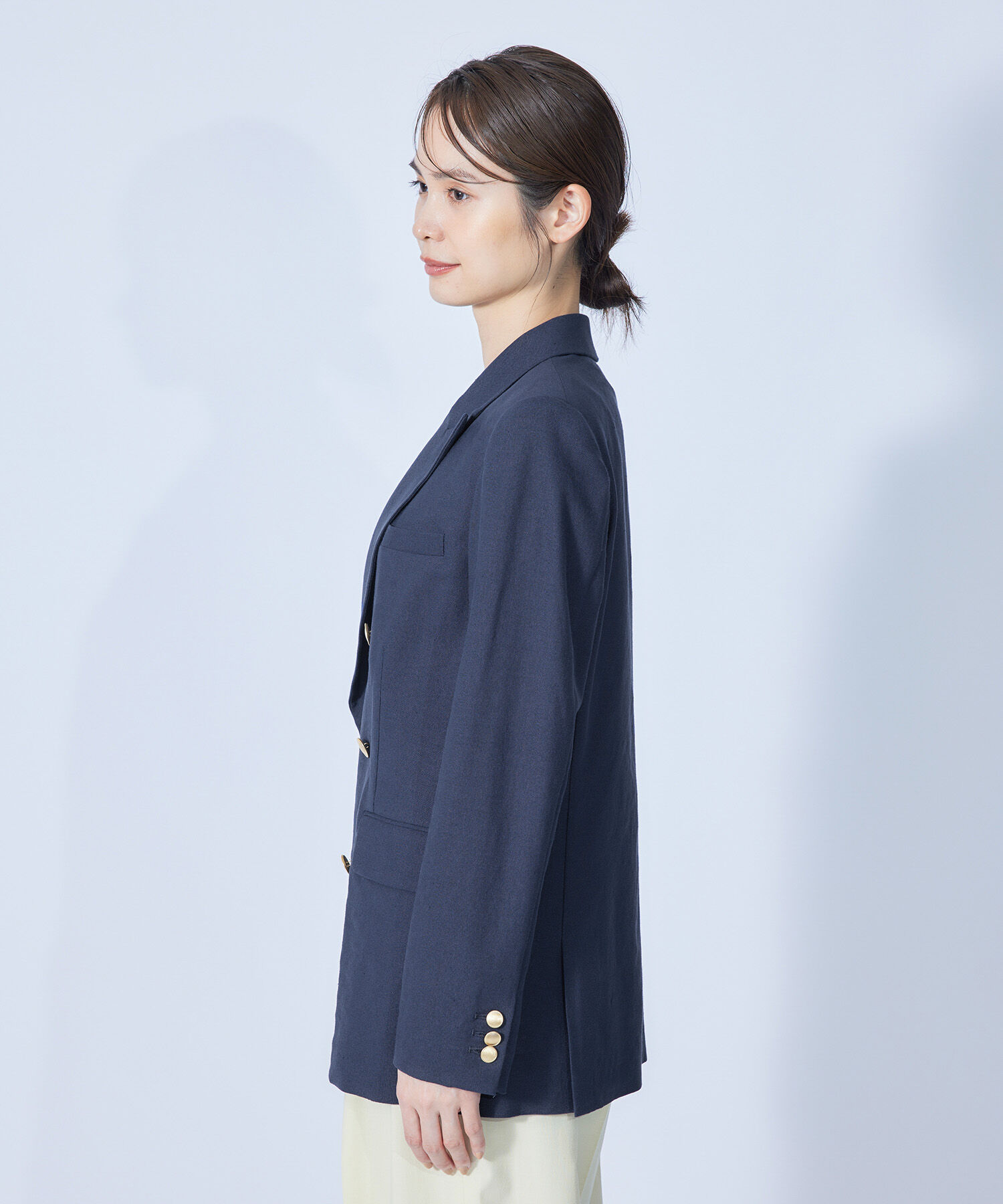 ROPE「麻混ストレッチカーディ紺ブレザー」|テーラードジャケット|