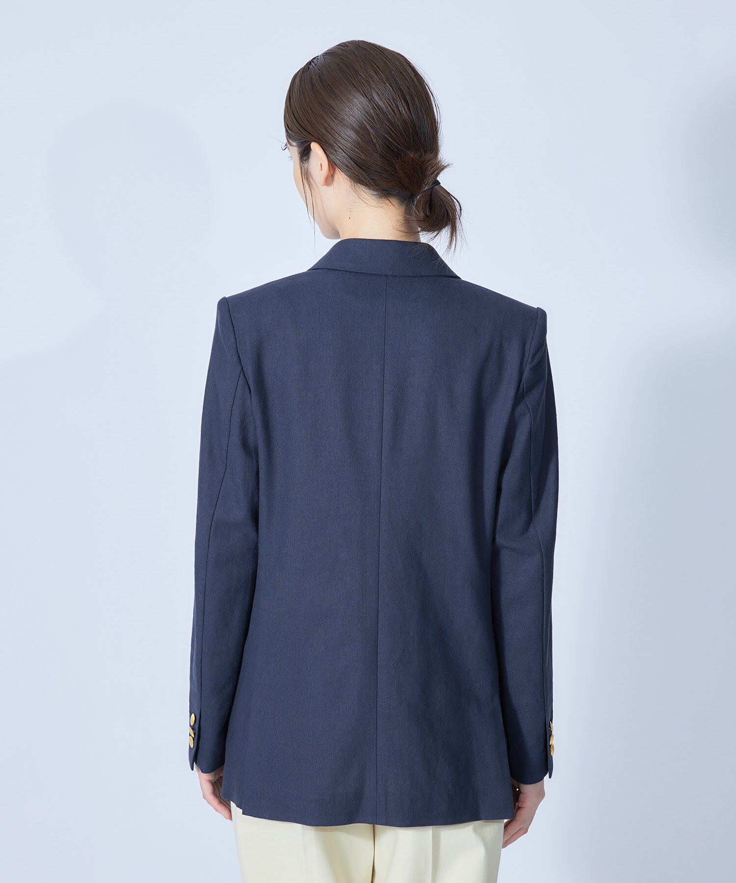 ROPE「麻混ストレッチカーディ紺ブレザー」|テーラードジャケット|