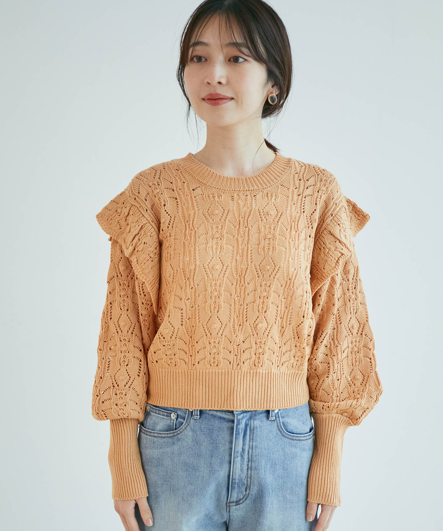VIS「カギ編みポップコーンラッフルショルダーニット」|ニット・セーター|
