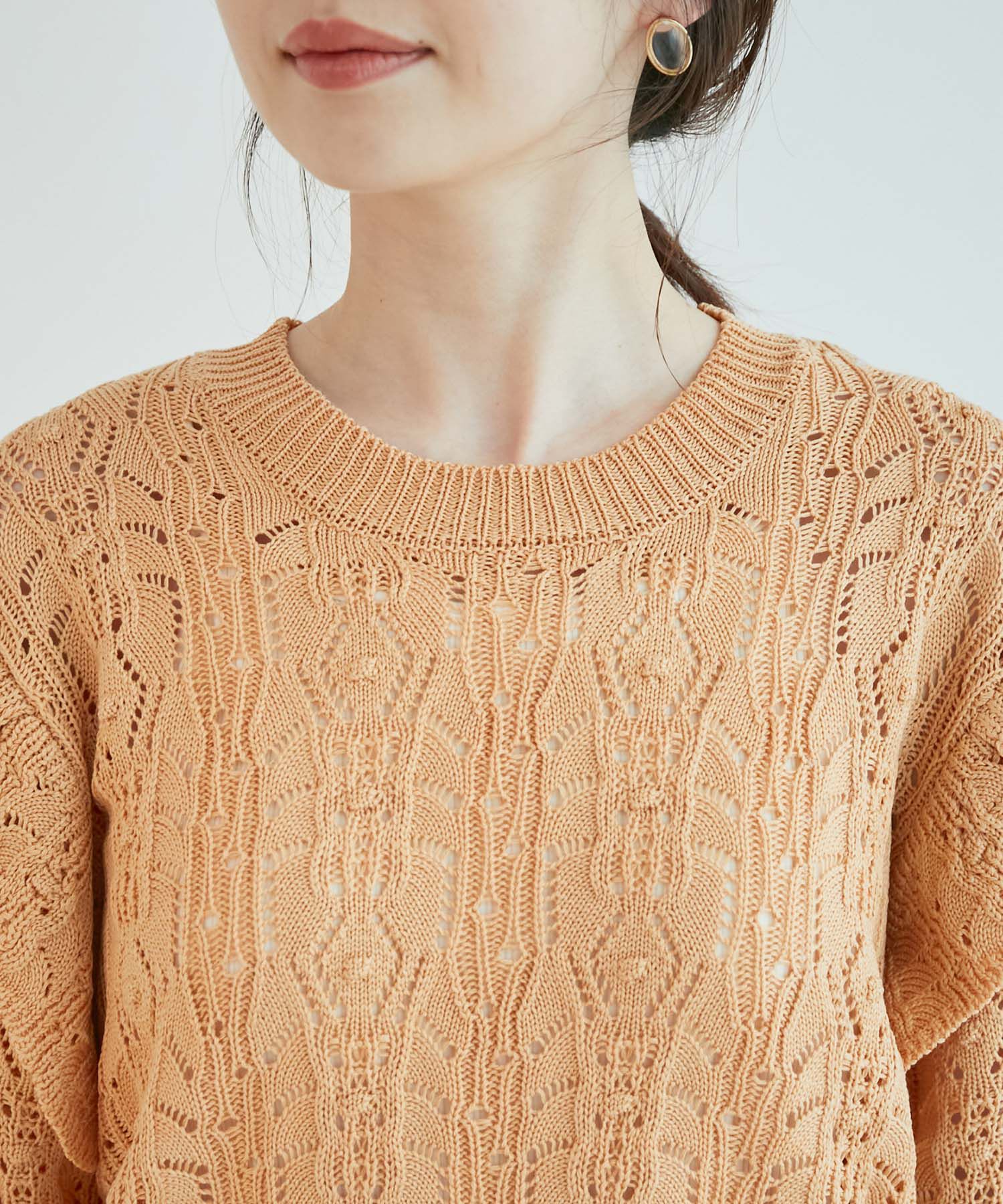 VIS「カギ編みポップコーンラッフルショルダーニット」|ニット・セーター|