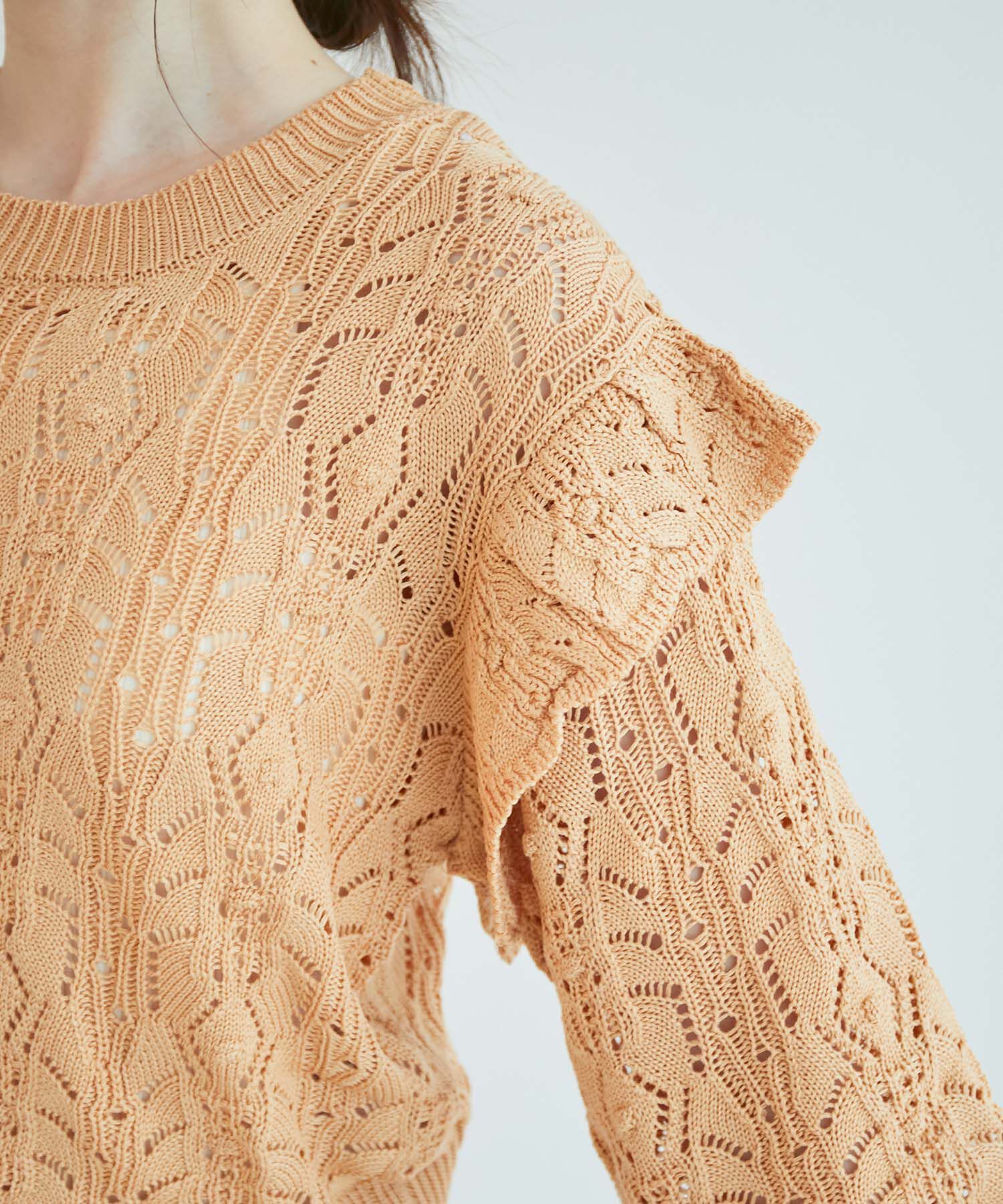 VIS「カギ編みポップコーンラッフルショルダーニット」|ニット・セーター|