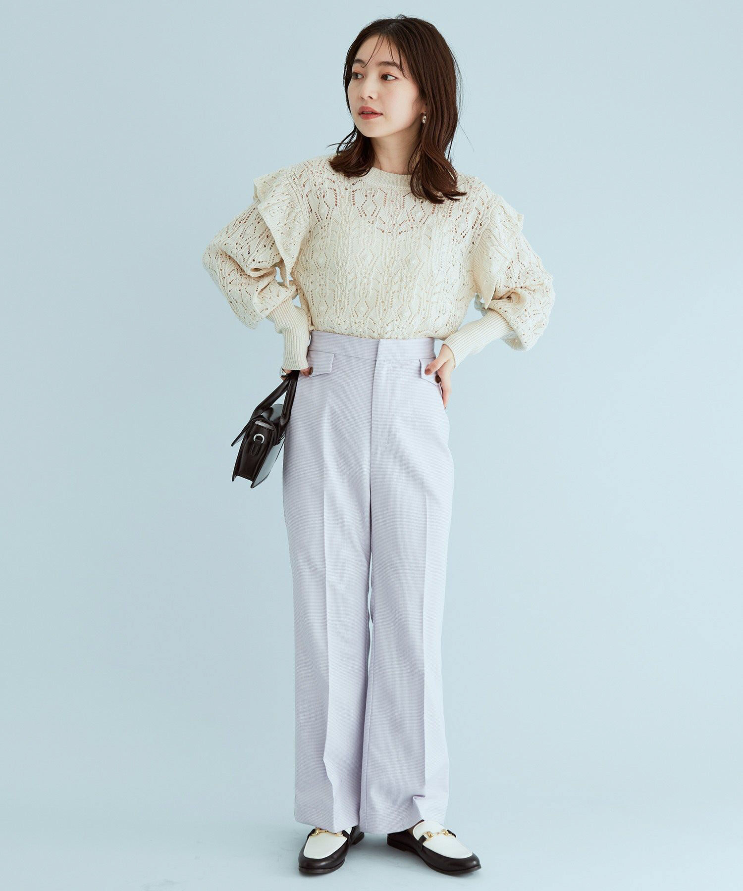 VIS「カギ編みポップコーンラッフルショルダーニット」|ニット・セーター|