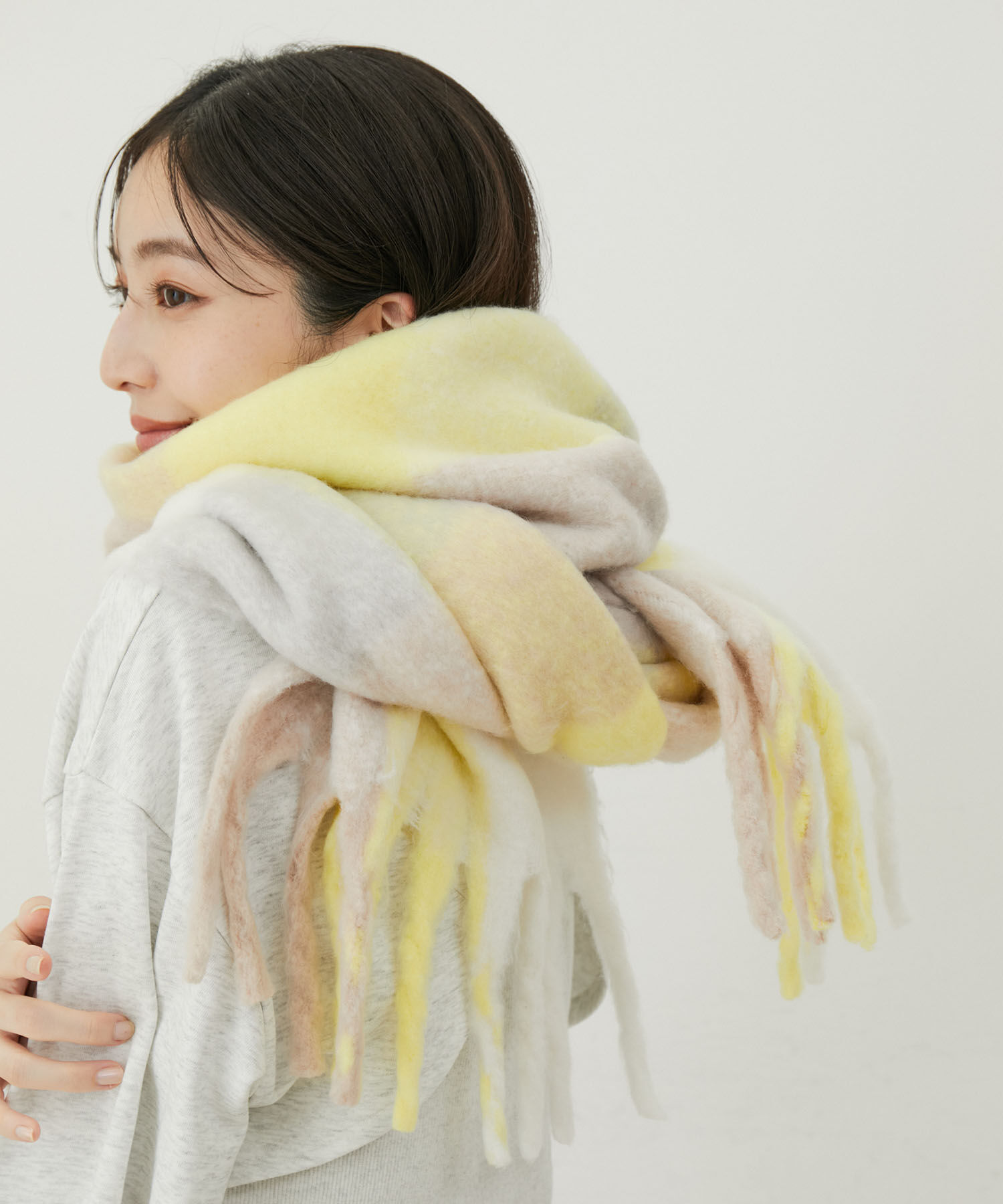 VIS「【リサイクルポリ】ブロックチェック太フリンジマフラー」|マフラー|