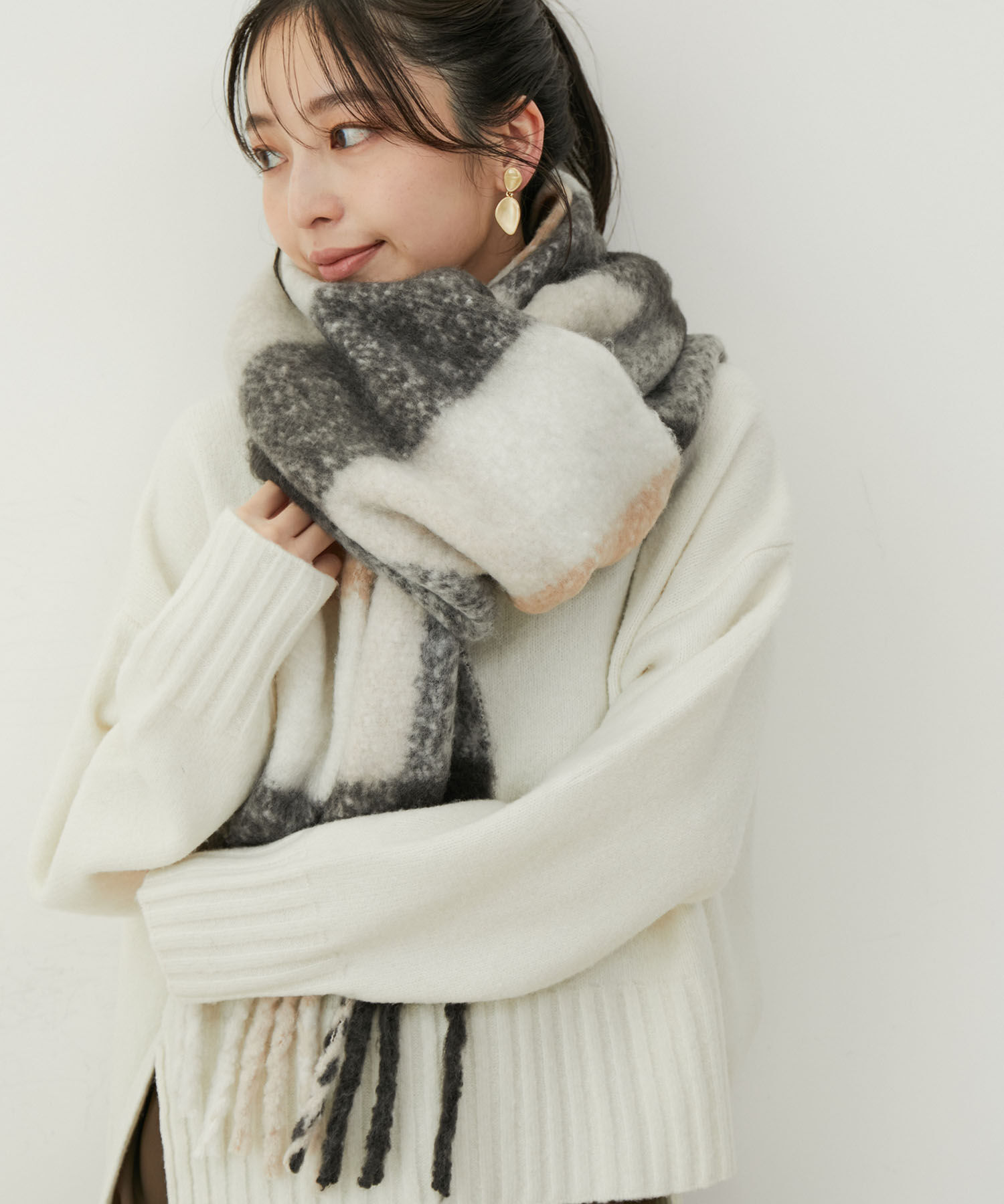 VIS「【リサイクルポリ】ブロックチェック太フリンジマフラー」|マフラー|