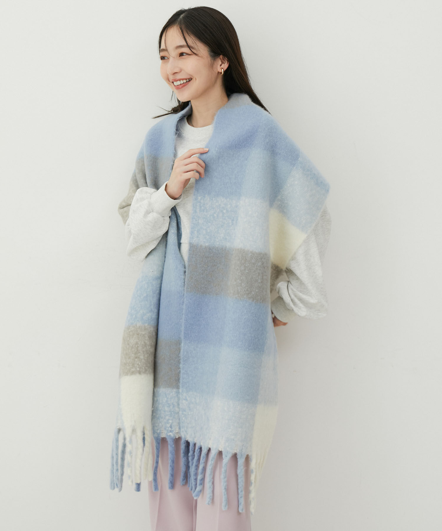 VIS「【リサイクルポリ】ブロックチェック太フリンジマフラー」|マフラー|