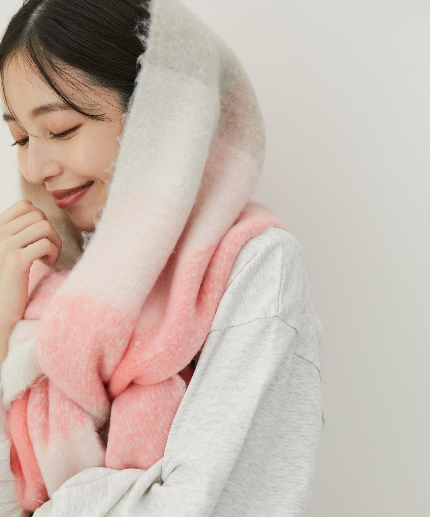 VIS「【リサイクルポリ】ブロックチェック太フリンジマフラー」|マフラー|ピンク系(65)