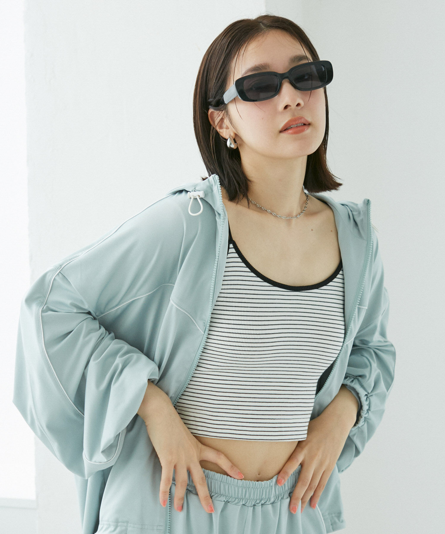 VIS「【WEB限定】ラッシュガード配色フードブルゾン【UVケア/接触冷感/洗える】」|ブルゾン・スタジャン|