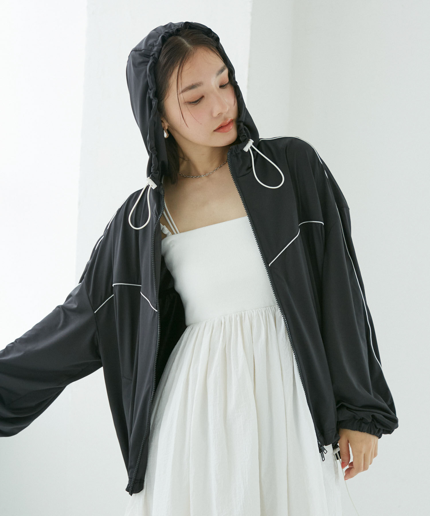 VIS「【WEB限定】ラッシュガード配色フードブルゾン【UVケア/接触冷感/洗える】」|ブルゾン・スタジャン|