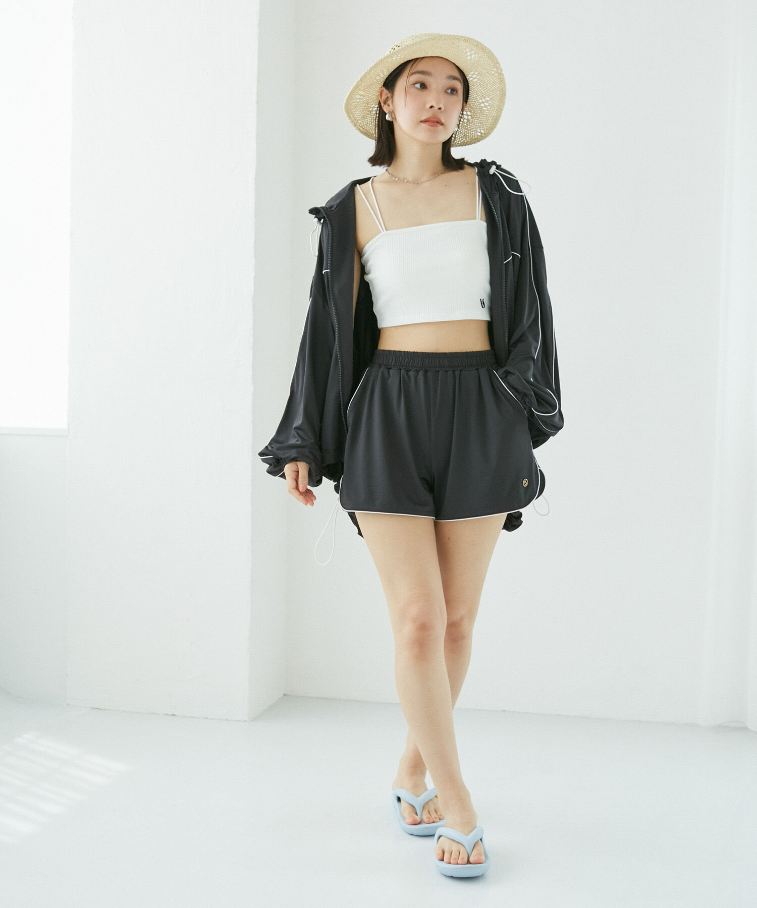 VIS「【WEB限定】ラッシュガード配色フードブルゾン【UVケア/接触冷感/洗える】」|ブルゾン・スタジャン|